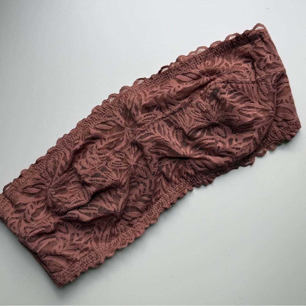 Aerie Chocolate Lace Bandeau Strapless Mocha Tan Soft Bra Bralette - Picture 3 of 4